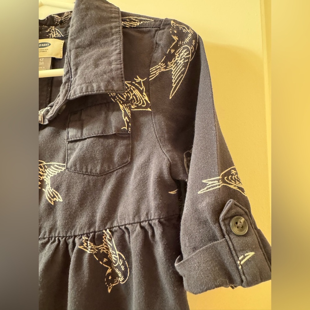 Old Navy Bird Print Shirt Dress Size Girls 5T - Picture 4 of 7